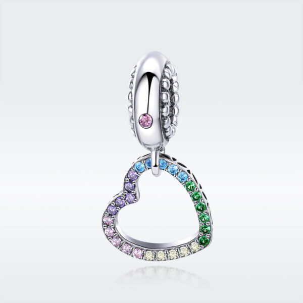 925 Ezüst charm & medál - Szivárvány szív