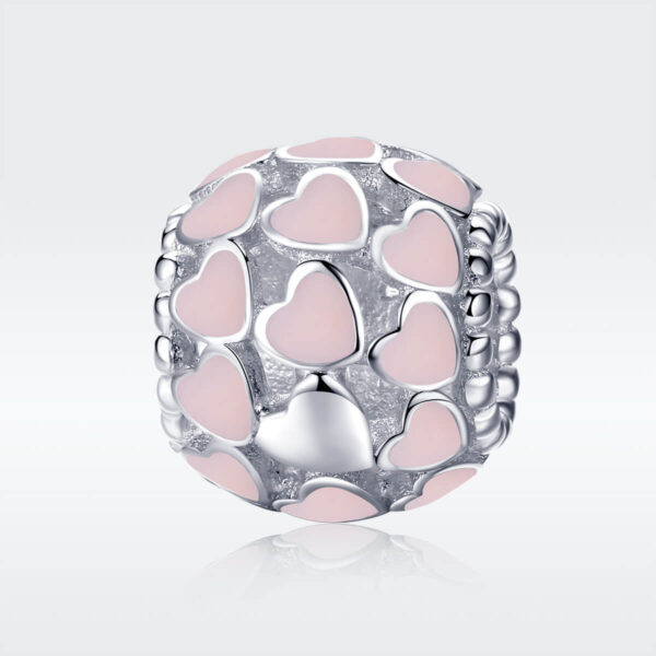 925 Ezüst charm - Rózsaszín szív gömb