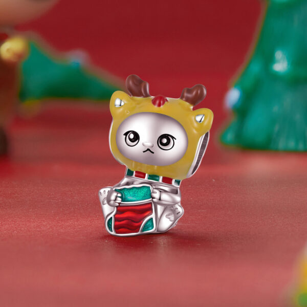 925 Ezüst charm - Karácsonyi macska